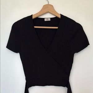 Little Moon Black Prunella V-Neck Wrap Top